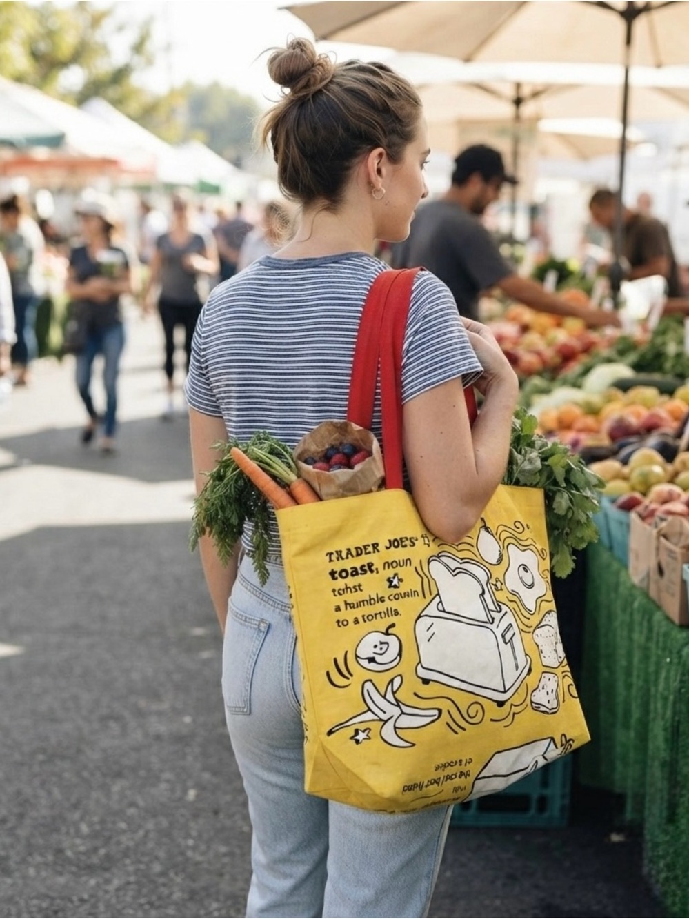 Trader Joe's Limited Edition Breakfast Waffle & Toast Reusable Canvas Tote Bag - Picture 5 of 5